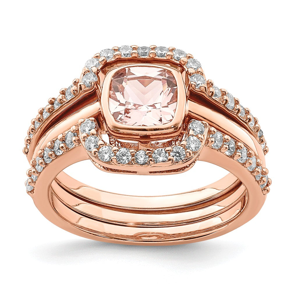 Stella Silver Jewelry Set - 925 Sterling Silver Rose-tone Pink Crystal & Cubic Zirconia ( CZ ) 3 Piece Ring Set