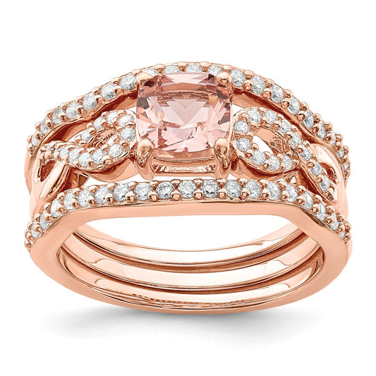 Stella Silver Jewelry Set - 925 Sterling Silver Rose-tone Pink Crystal & Cubic Zirconia ( CZ ) 3 Piece Ring Set