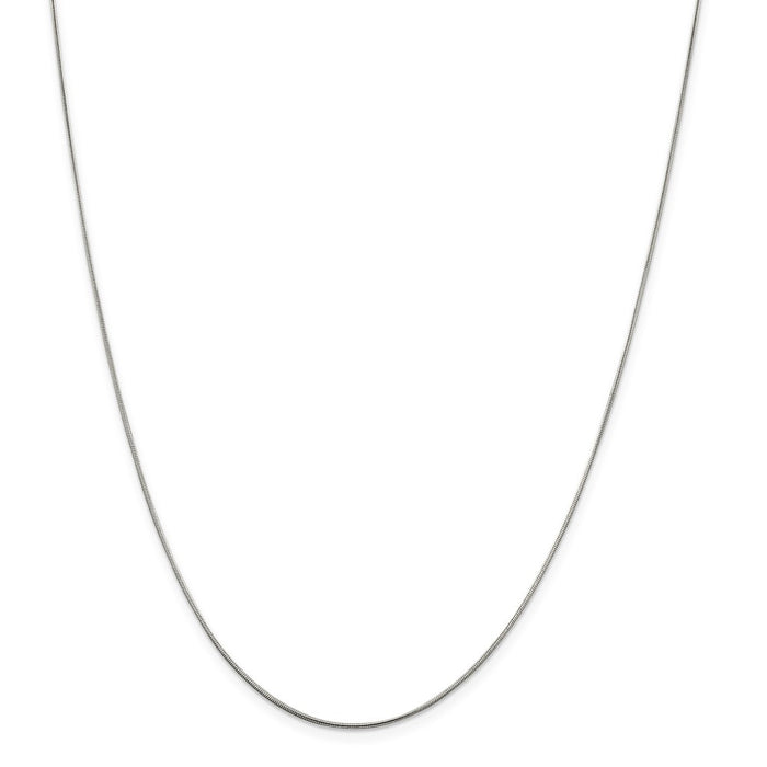 Million Charms 925 Sterling Silver Rhodium-plated .8mm Rd Snake Chain w/2in ext, Chain Length: 18 inches