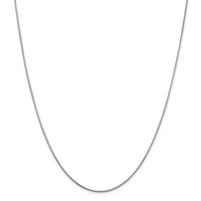 Million Charms 925 Sterling Silver Rhodium-plated 1mm Round Snake Chain, Chain Length: 16 inches