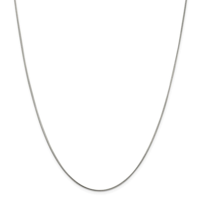 Million Charms 925 Sterling Silver Rhodium-plated 1mm Round Snake Chain, Chain Length: 18 inches