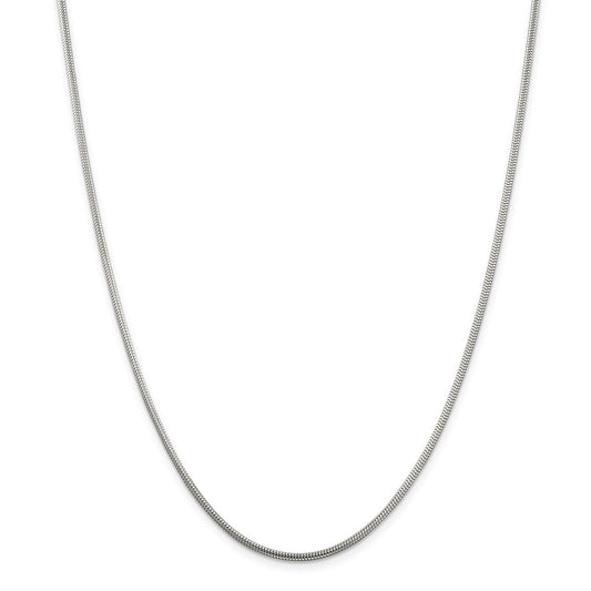 Million Charms 925 Sterling Silver 2mm Round Snake Chain, Chain Length: 30 inches