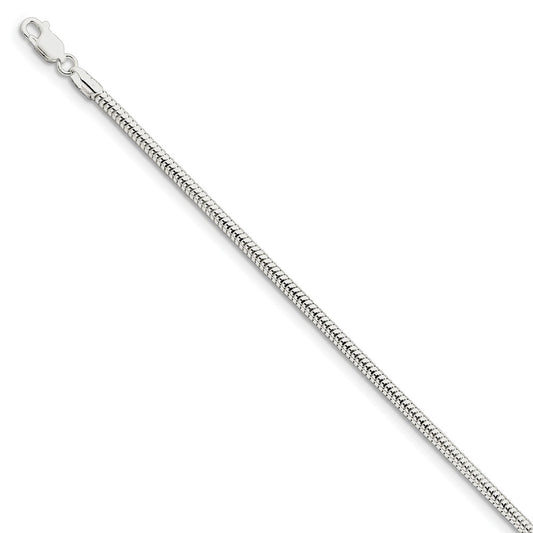 Million Charms 925 Sterling Silver 3.00mm Round Snake Chain, Chain Length: 8 inches