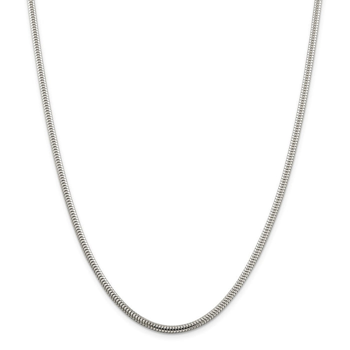 Million Charms 925 Sterling Silver 3.00mm Round Snake Chain, Chain Length: 30 inches