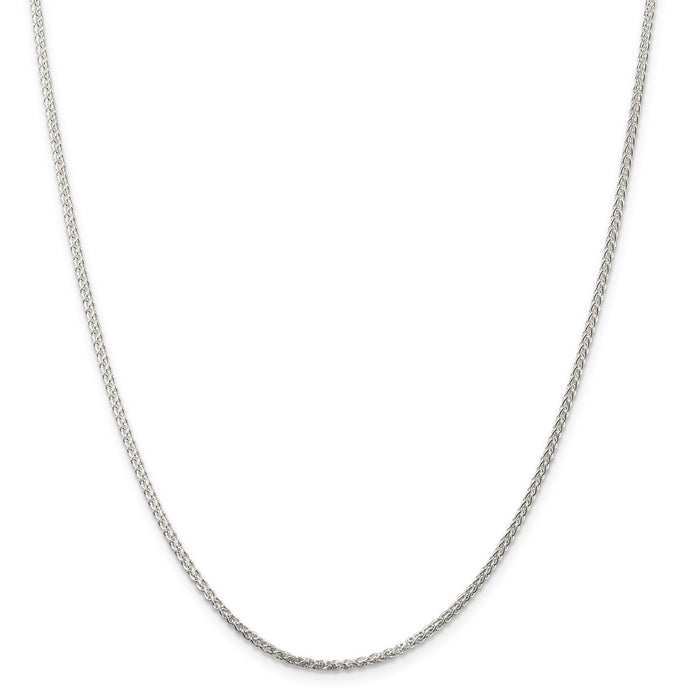 Million Charms 925 Sterling Silver Rhodium Plated 1.75mm Round Spiga Necklace, Chain Length: 16 inches