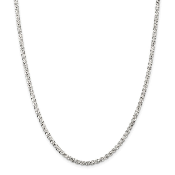 Million Charms 925 Sterling Silver 3mm Round Spiga Chain, Chain Length: 28 inches