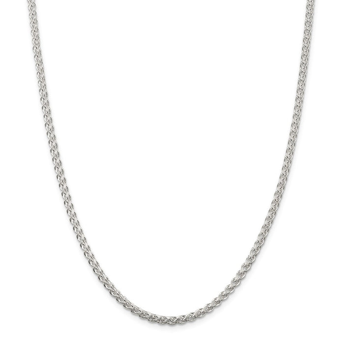 Million Charms 925 Sterling Silver 3mm Round Spiga Chain, Chain Length: 16 inches