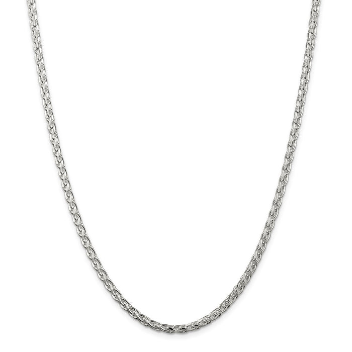 Million Charms 925 Sterling Silver 3.50mm Diamond-cut Round Spiga Chain, Chain Length: 24 inches