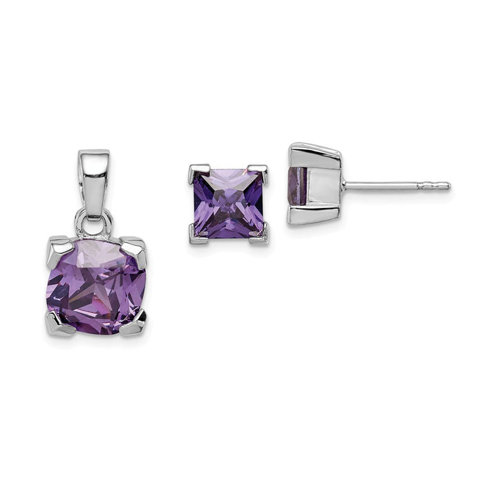 Stella Silver Jewelry Set - 925 Sterling Silver Rhodium-plated Purple Cubic Zirconia ( CZ ) Pendant & Earring Set