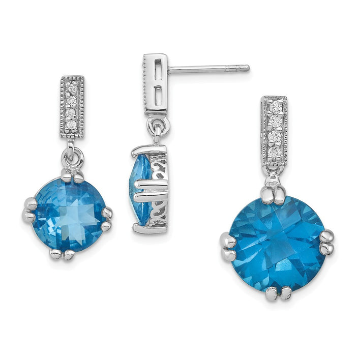 Stella Silver Jewelry Set - 925 Sterling Silver Rhodium-plated Blue & ClEarring Cubic Zirconia ( CZ ) Pendant & Earring Set