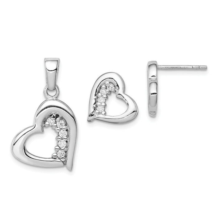 Stella Silver Jewelry Set - 925 Sterling Silver Cubic Zirconia ( CZ ) Heart Earring & Pendant Set