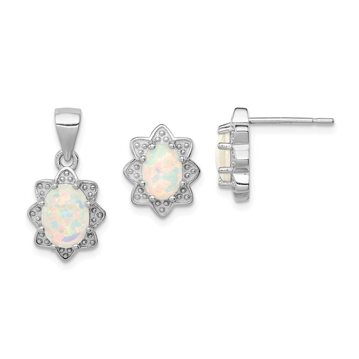 Stella Silver Jewelry Set - 925 Sterling Silver Created Opal Pendant & Earring Set