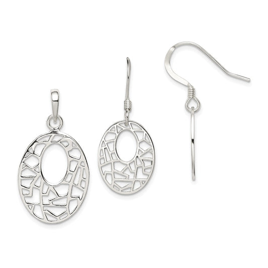 Stella Silver Jewelry Set - 925 Sterling Silver Polished Fancy Pendant and Shepherd Hook Earrings Set