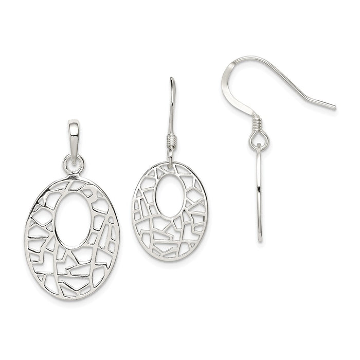 Stella Silver Jewelry Set - 925 Sterling Silver Polished Fancy Pendant and Shepherd Hook Earrings Set