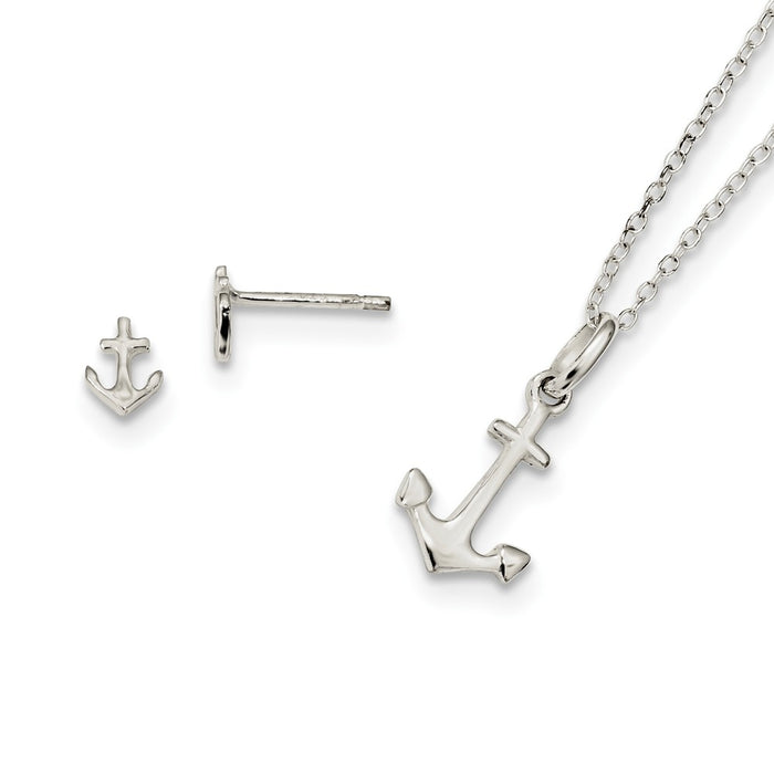 Stella Silver Jewelry Set - 925 Sterling Silver Anchor 18in Necklace & Post Earring Set