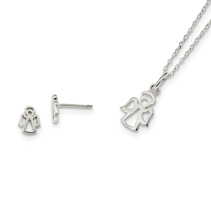 Stella Silver Jewelry Set - 925 Sterling Silver Angel 18in Necklace & Post Earrings Set