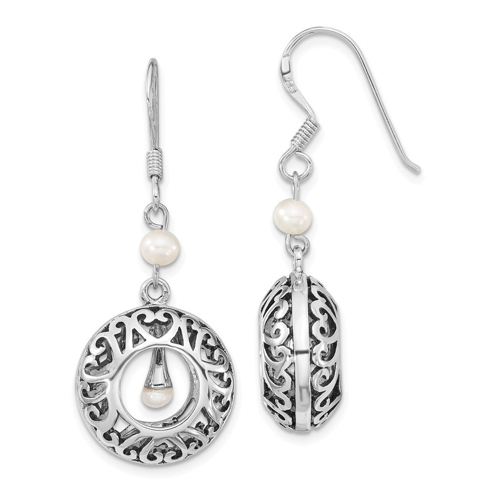 Stella Silver 925 Sterling Silver Antiqued Rhodium-Plated Freshwater Cultured Pearls of Wisdom Dangle Earrings, 40mm x 17mm