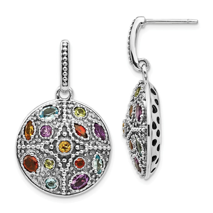 Stella Silver 925 Sterling Silver with 14k Antiqued Multi Gemstone Post Dangle Earrings, 33mm x 20mm