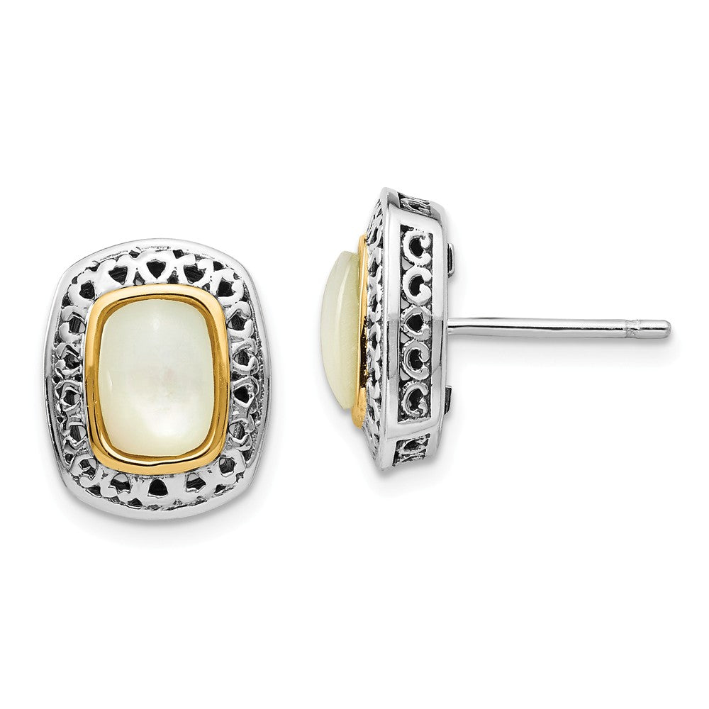 Sterling Silver with 14k Antiqued MOP Post Earrings, 13mm x 11mm