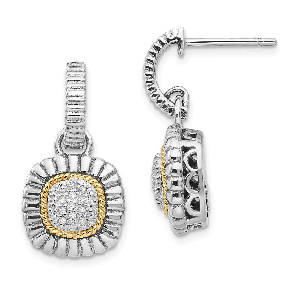 Sterling Silver with 14k Diamond Dangle Post Earrings, 23mm x 13mm