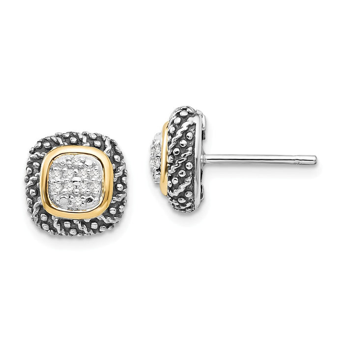 Sterling Silver with 14k Diamond Post Earrings, 10mm x 10mm