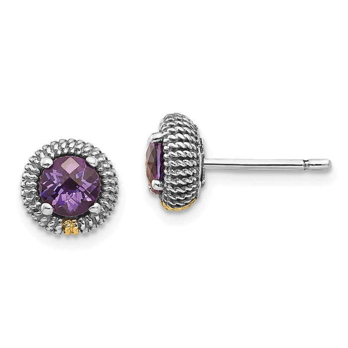 Sterling Silver with 14k Amethyst Post Earrings, 10mm x 10mm