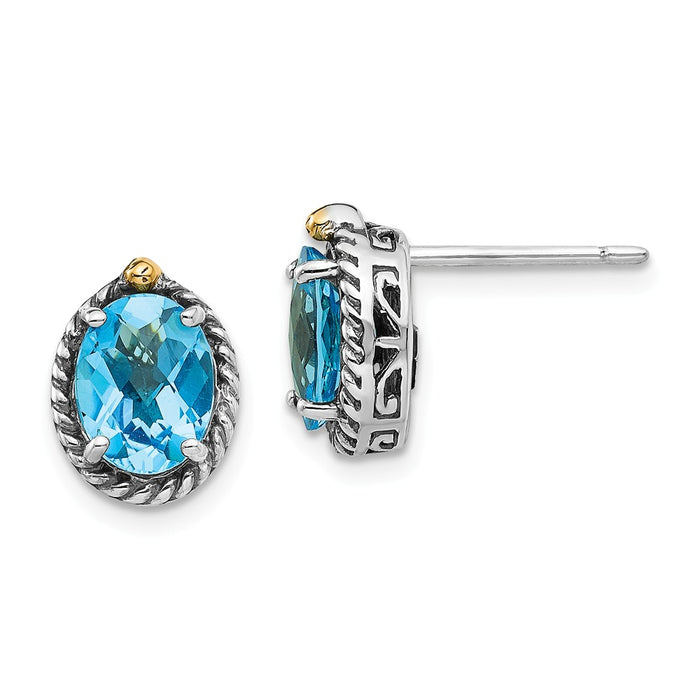 Sterling Silver with 14k Lt Swiss Blue Topaz Post Earrings, 12mm x 9mm