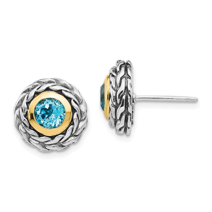 Sterling Silver with 14k Lt Swiss Blue Topaz Post Earrings, 14mm x 14mm