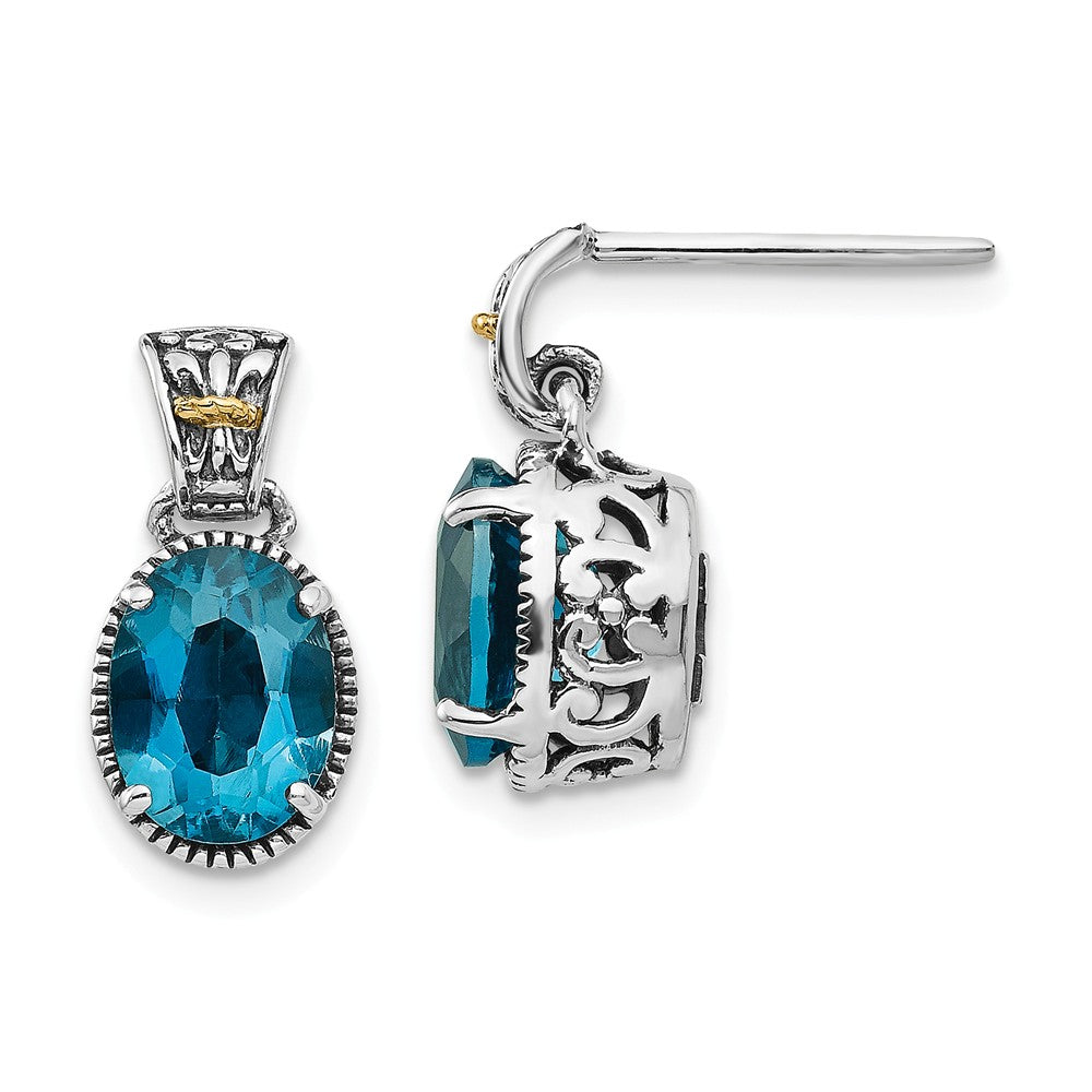 Sterling Silver with 14k London Blue Topaz Post Earrings, 16mm x 8mm