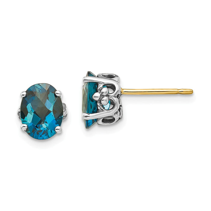 Sterling Silver with 14k London Blue Topaz Post Earrings, 9mm x 7mm