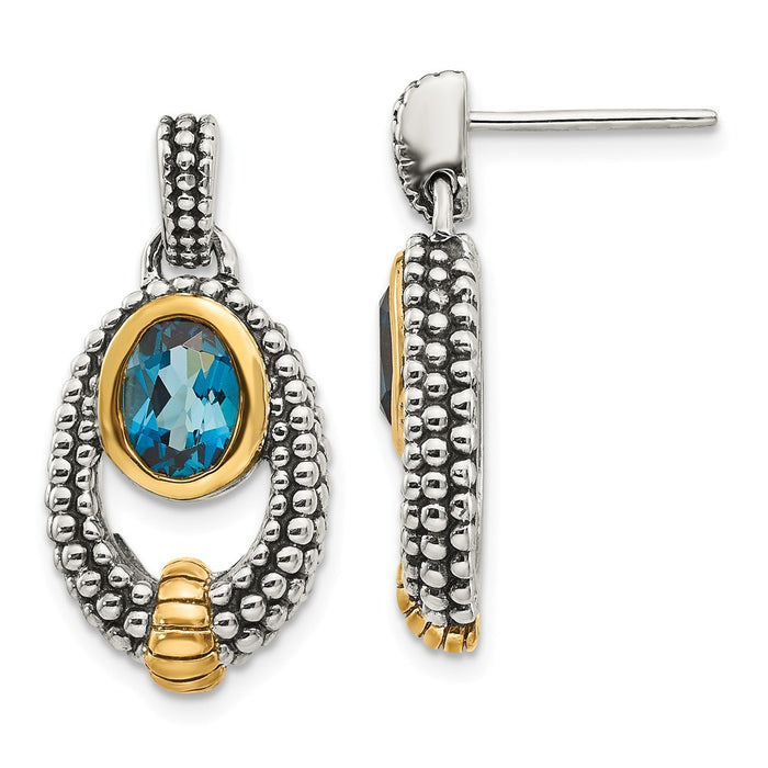 Stella Silver 925 Sterling Silver with Gold Flash-plating London Blue Topaz Dangle Earrings, 25mm x 14mm