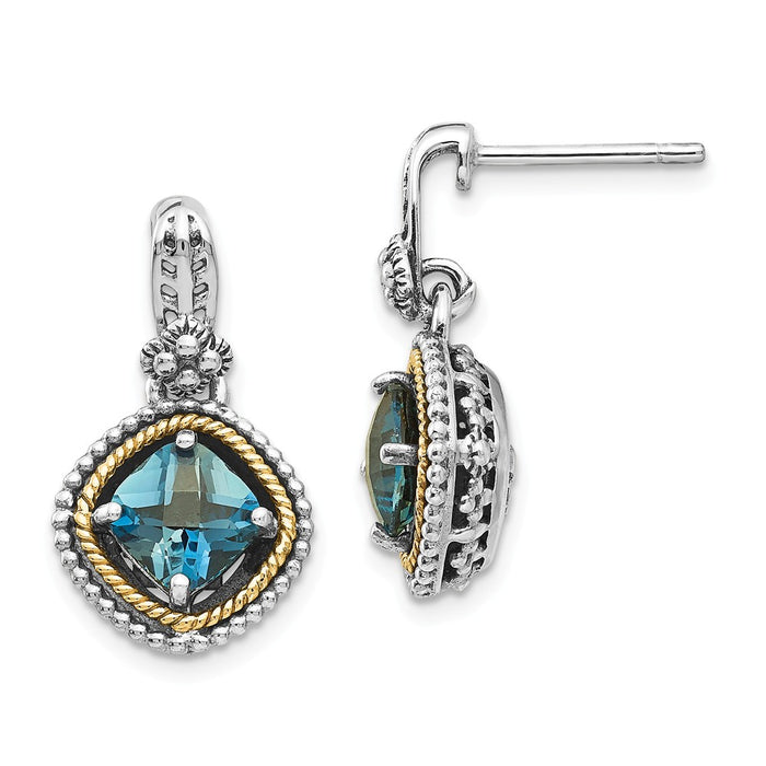 Sterling Silver with 14k London Blue Topaz Post Earrings, 23mm x 13mm