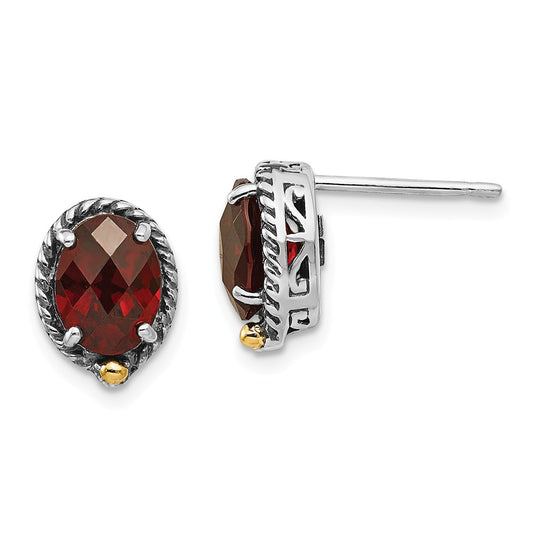 Sterling Silver with 14k Garnet Post Earrings, 28mm x 26mm