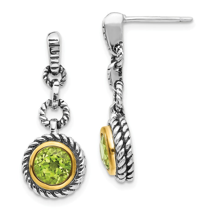 Stella Silver 925 Sterling Silver with Gold-tone Flash Gold-plated Peridot Earrings, 23mm x 10mm