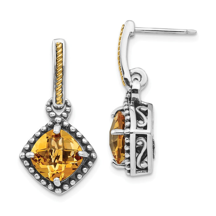 Sterling Silver with 14ky Citrine Post Dangle Earrings, 18mm x 14mm