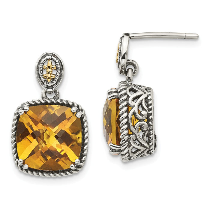 Sterling Silver with 14k Citrine Dangle Post Earrings, 28mm x 15mm