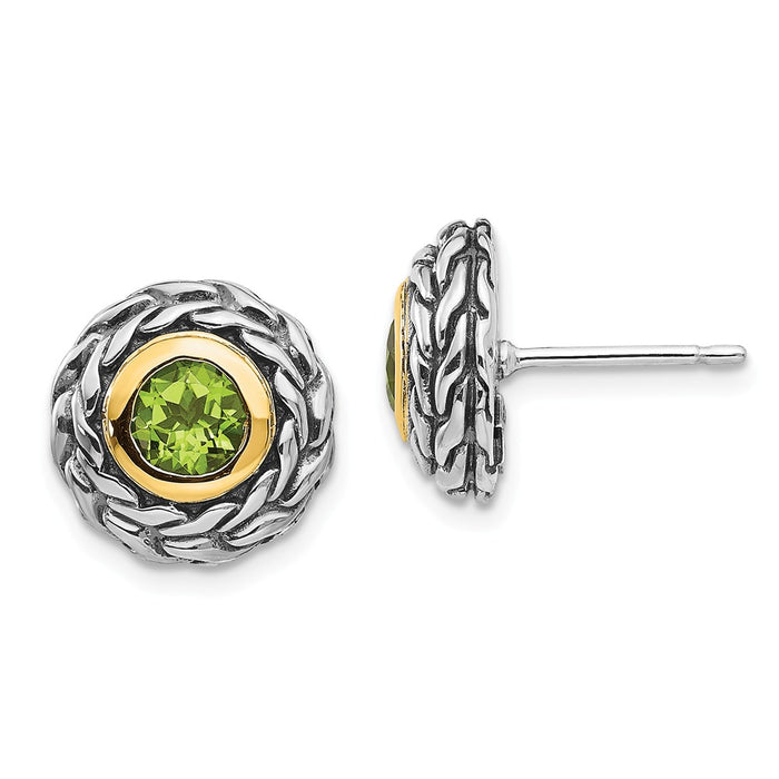 Sterling Silver with 14k Peridot Post Earrings, 18mm x 10mm