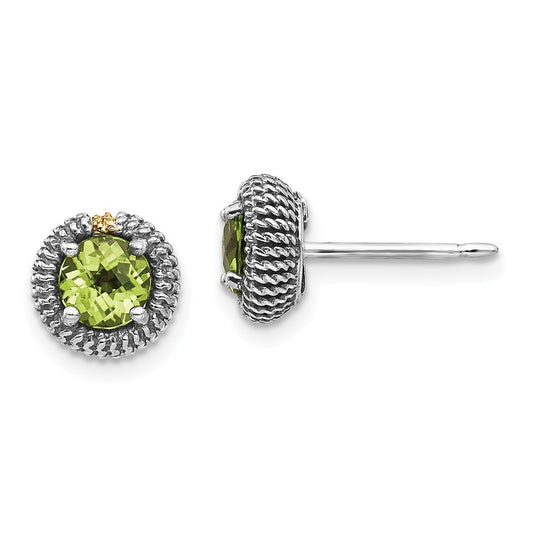 Sterling Silver with 14k Peridot Post Earrings, 13mm x 7mm