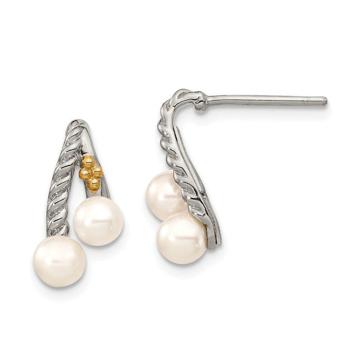 Sterling Silver with 14k Polished White Pearl Earrings, 14.91mm x 6.82mm