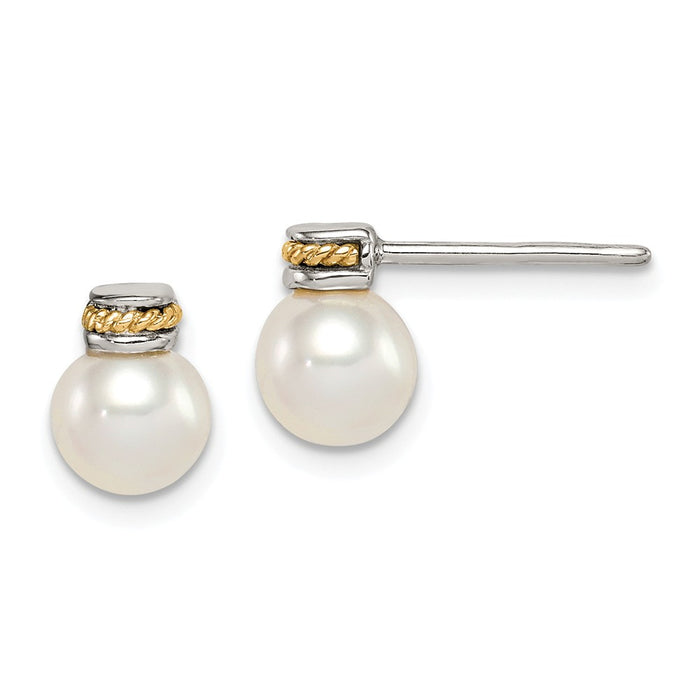 Sterling Silver with 14K Accent Freshwater Cultured Pearl Earrings,