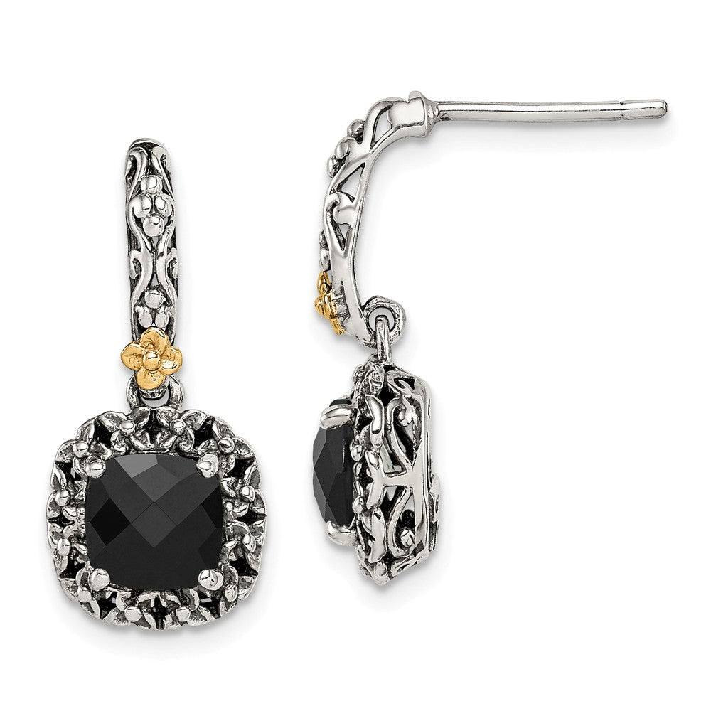 Sterling Silver with 14k Polished Onyx Earrings,
