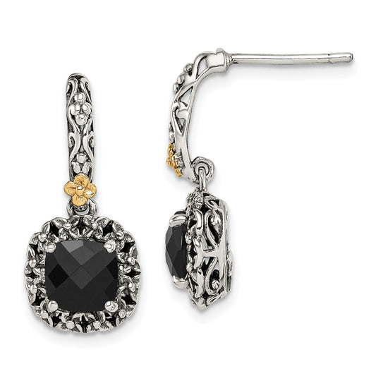 Sterling Silver with 14k Polished Onyx Earrings,