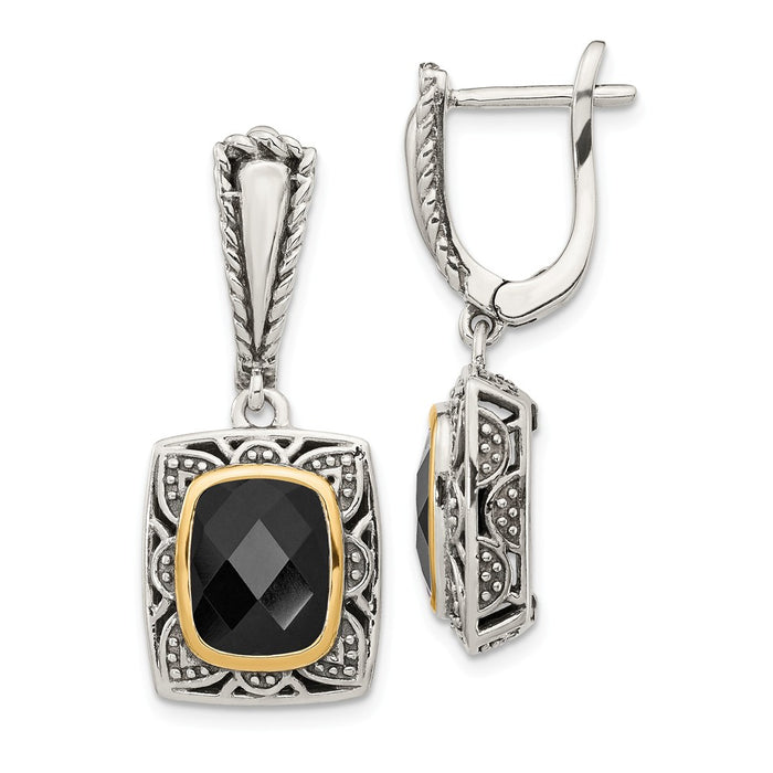 Sterling Silver with 14k Polished Onyx Earrings,