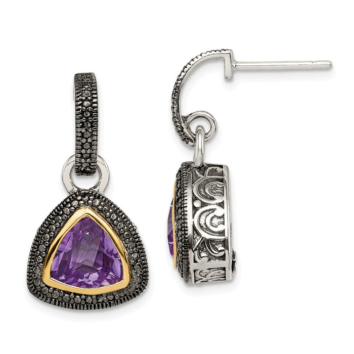 Sterling Silver with 14K Accent Amethyst Dangle Earrings,