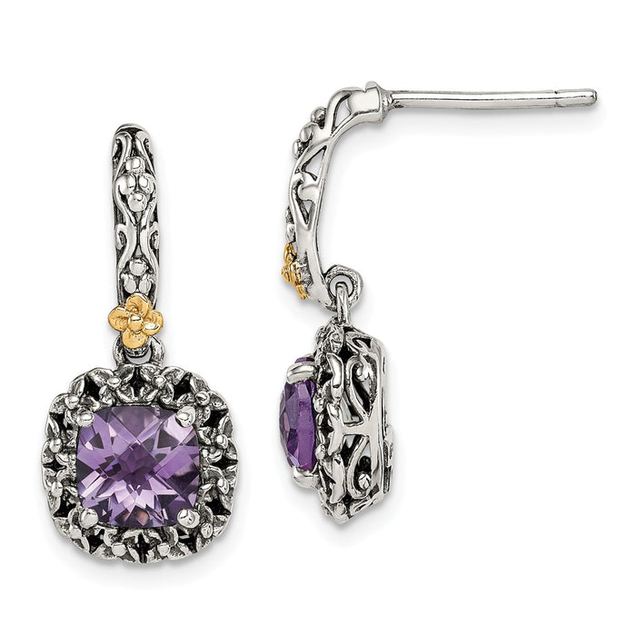 Sterling Silver with 14k Polished Amethyst Earrings,