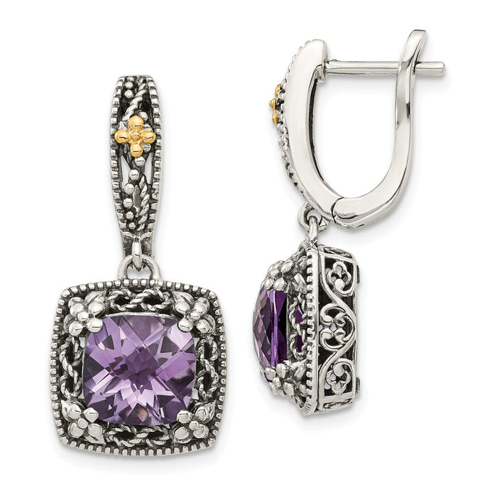 Sterling Silver with 14k Polished Amethyst Earrings,