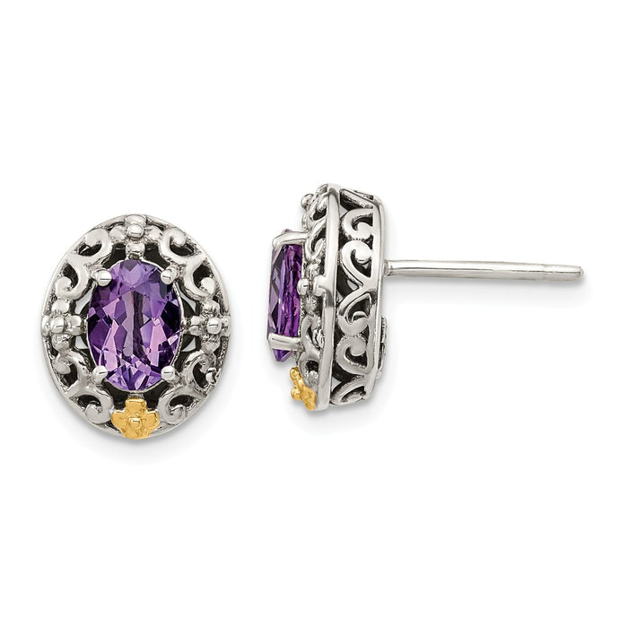 Sterling Silver with 14K Accent Amethyst Post Earrings,