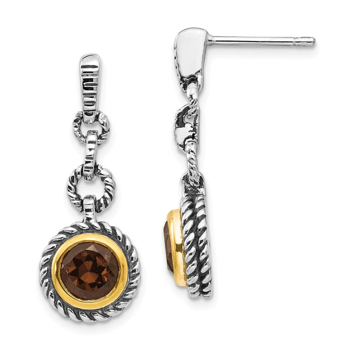 Stella Silver 925 Sterling Silver with Gold-tone Flash Gold-plated Smoky Quartz Earrings, 23mm x 11mm