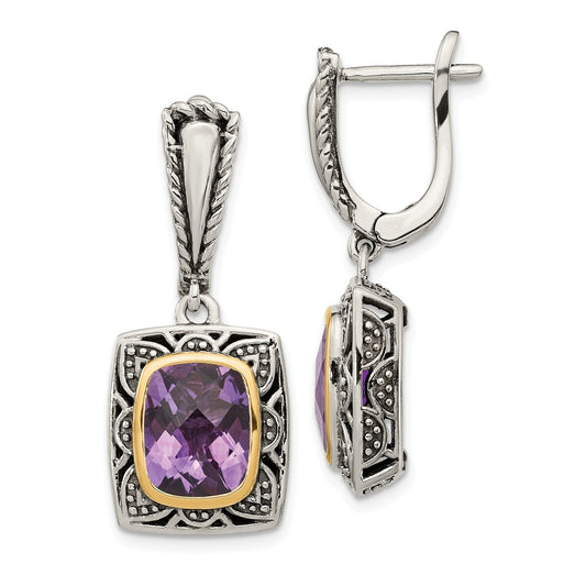 Sterling Silver with 14k Polished Amethyst Earrings,
