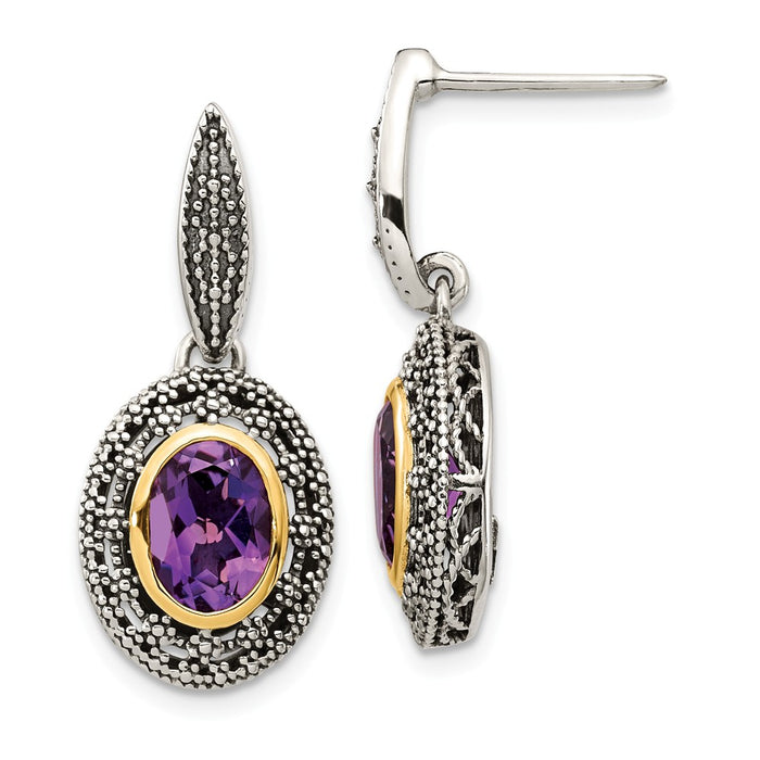 Sterling Silver with 14K Accent Amethyst Earrings, 25.8mm x 11.63mm